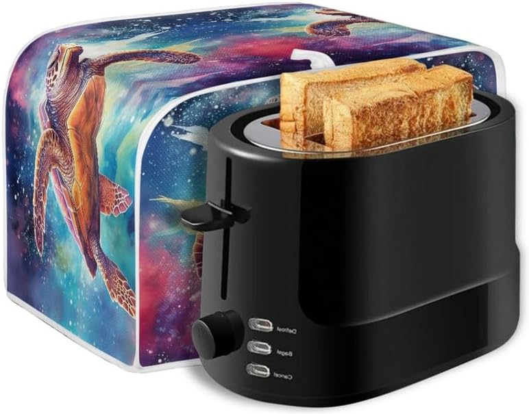 Toaster Cover 4 Slice Galaxy Sea Turtle, Dustproof Bakeware Protector for Small Kitchen Appliances with Hang Loop