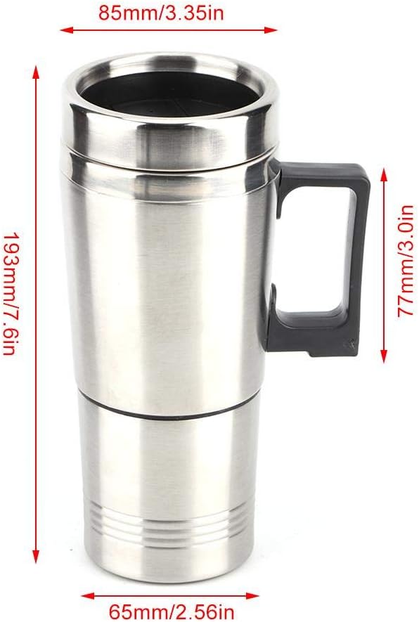 12V Car Heating Cup: Stainless Steel Heating Coffee Thermos Mug, Portable Water Heater with Airtight Lid for Travel