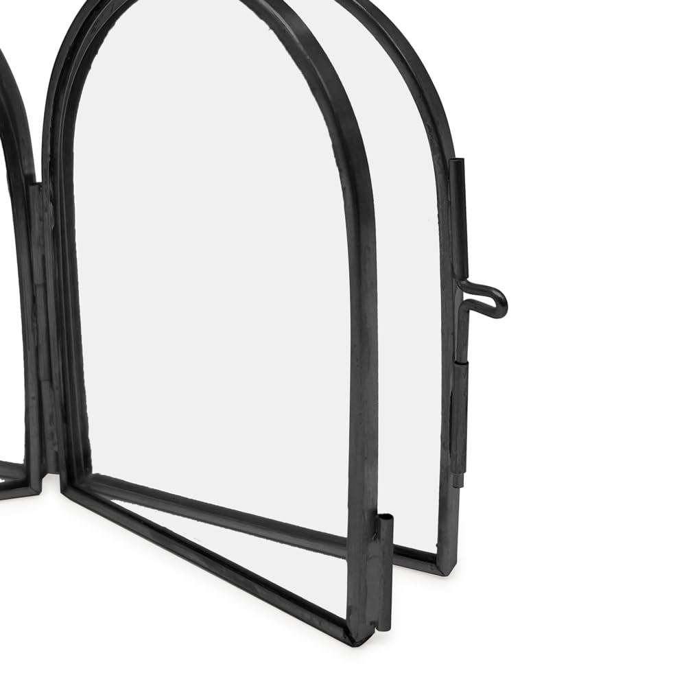 Isaac Jacobs 2x3 Vintage Style, Double-Sided Arched Brass & Glass Metal Floating Picture Frame with Locket Closure (Vertical), Made for Tabletop Display (2x3 Vertical, Black)