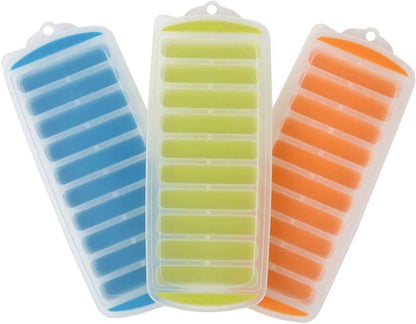 Water Bottle Silicone Ice Cube Tray by Lily's Home - 3-Piece Quick-Freeze Ice Trays with 10 Ice Cube Slots – Silicone Ice Cube Tray Set Makes 30 Ice Cubes, With Lids