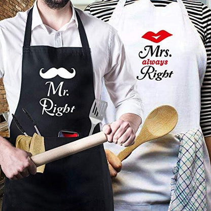 Kwieema Mr. Right Mrs. Always Right Aprons for Couple - Bridal Shower Present, Wedding Gifts for Couple
