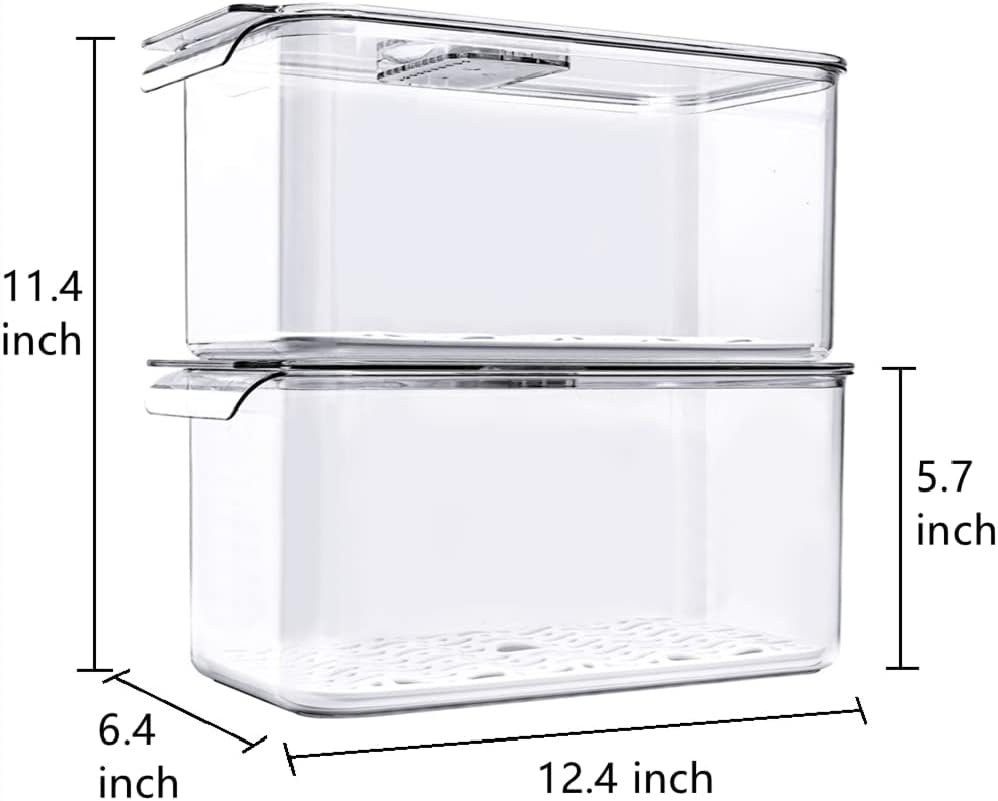 Large Crisper Lettuce Keeper, Vegetable Salad Storage Containers for Fridge - Pack of 2, 5700 ml Berry Bins