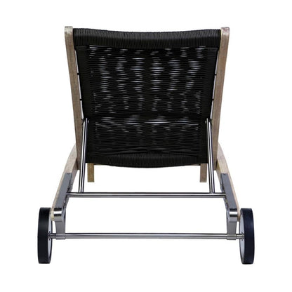 Armen Living Chateau Outdoor Patio Adjustable Chaise Lounge Chair in Eucalyptus Wood and Charcoal Rope