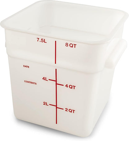 Carlisle FoodService Products Square Food Storage Container, 8 Quarts, Stackable Design for Catering, White