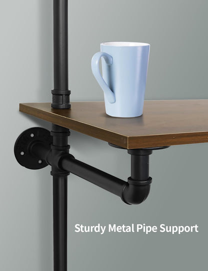 OLDRAINBOW Industrial Pipe Computer Desk with Shelves,Wall Mounted Laptop Desks for Small Spaces,59 inch Bookshelf Narrow Writing Desk with Floating Shelves