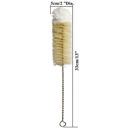 NewFerU Stainless Steel Soda Bottle Cleaning Brush in Natural Boar Bristle Wool Tip Long Handle, Flexible Bendable Thick Wire Cleaner for Narrow Neck Water Baby Bottles Straw Pipe Tube Flask (Big)