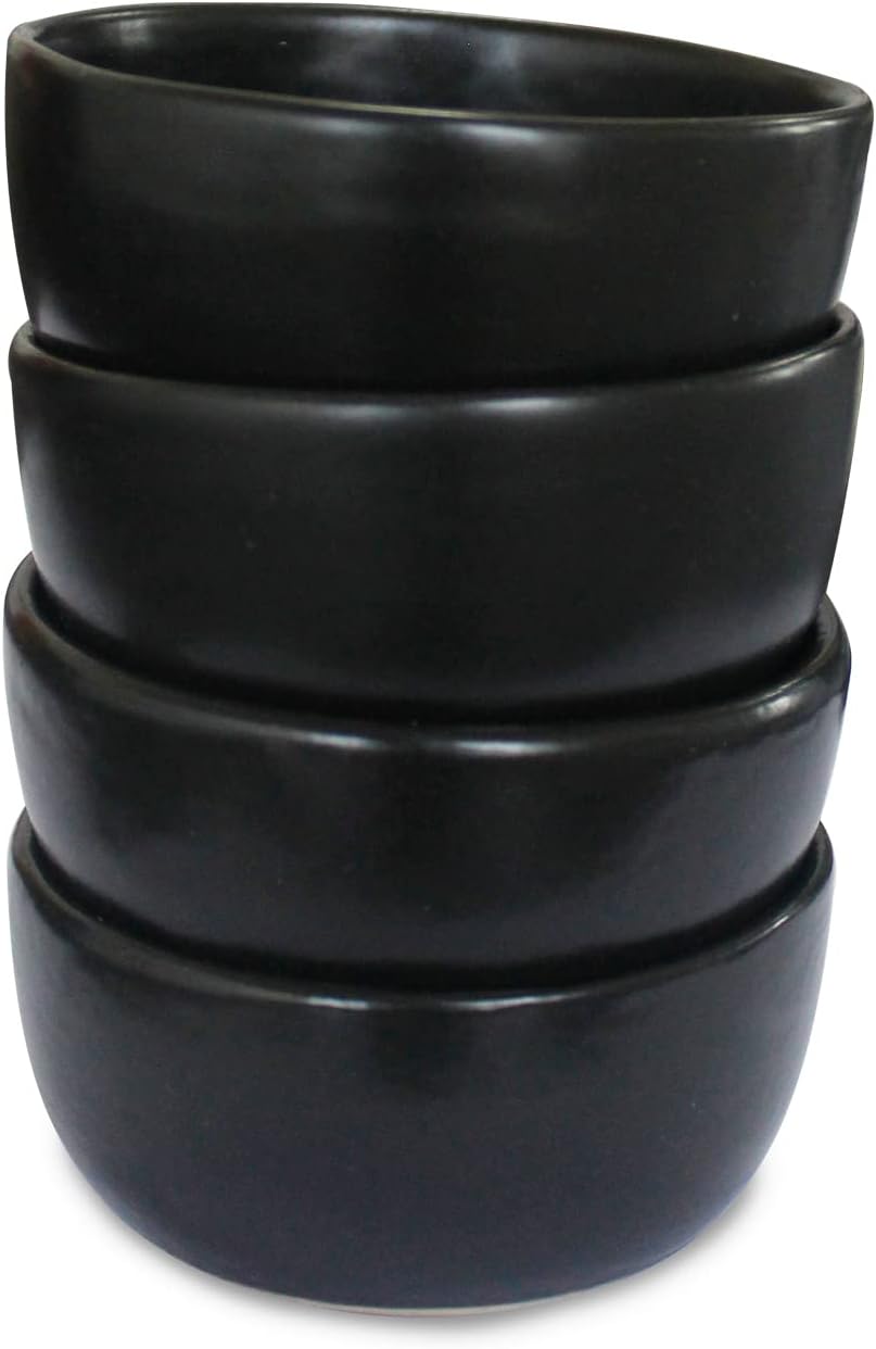 roro Hand-Molded Ceramic Stoneware Condiment Bowls, Matte Black Set of 4, 3 oz Each, Microwave and Dishwasher Safe