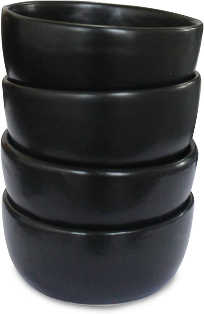 roro Hand-Molded Ceramic Stoneware Condiment Bowls, Matte Black Set of 4, 3 oz Each, Microwave and Dishwasher Safe