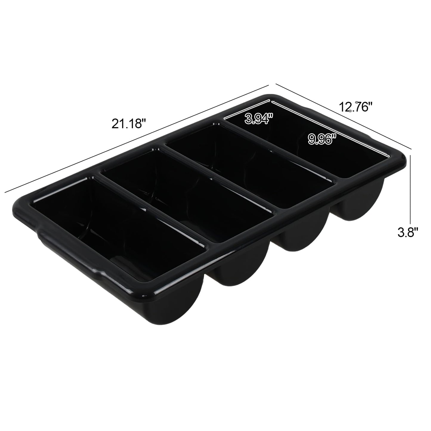 Loiycg 4 Compartment Cutlery Bin, Set of 4 Restaurant Silverware Tray Plastic, Black