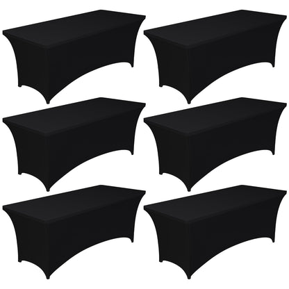 Pureegg Spandex Tablecloth 6ft - 6 Pack, Fitted and Stretch Table Cover for Rectangle Tables, Wrinkle-Resistant and Secure Fabric for Outdoor, Picnic, Party, Wedding, Banquet and Birthday, Black