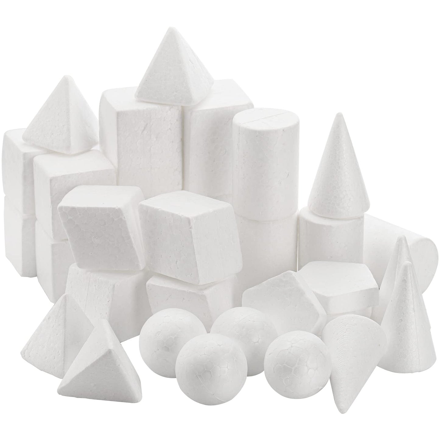 SOUJOY 32 Pack White Foam Shape, 8 Shapes Craft Foam Ball, Kid DIY Art Foam Cone for Home, School Craft Project, Table Centerpiece Flower Arrangement Props