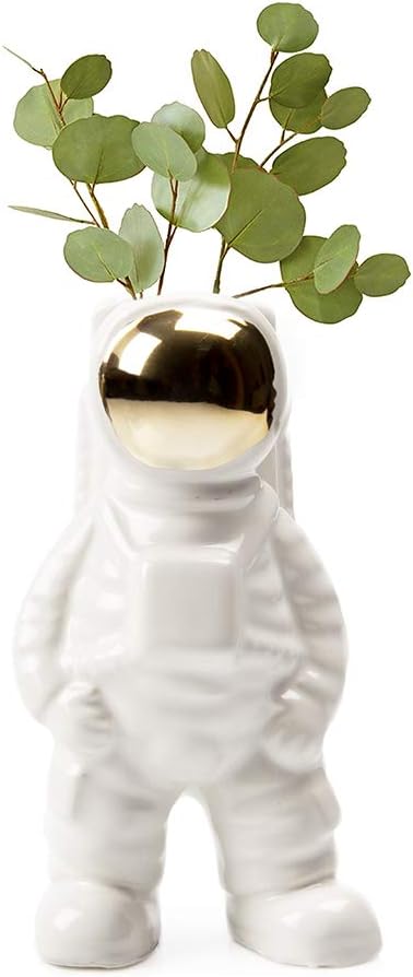CHIVE - Astronaut Shape Vase, Simple Modern Flower Bud Planter, White and Gold (Medium)