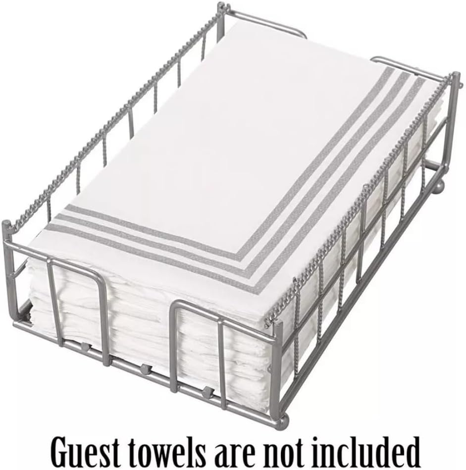 Elegant Silver Guest Towel Caddy - Space-Saving Premium Metal Design - 8.25"H x 5"W x 2.25"D (1 Pc.) - Perfect for