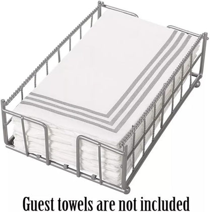 Elegant Silver Guest Towel Caddy - Space-Saving Premium Metal Design - 8.25"H x 5"W x 2.25"D (1 Pc.) - Perfect for