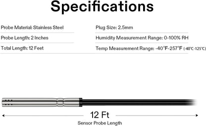 VIVOSUN Temperature & Humidity Sensor Probe: Waterproof Stainless Steel Monitoring Probe for GrowHub Controller