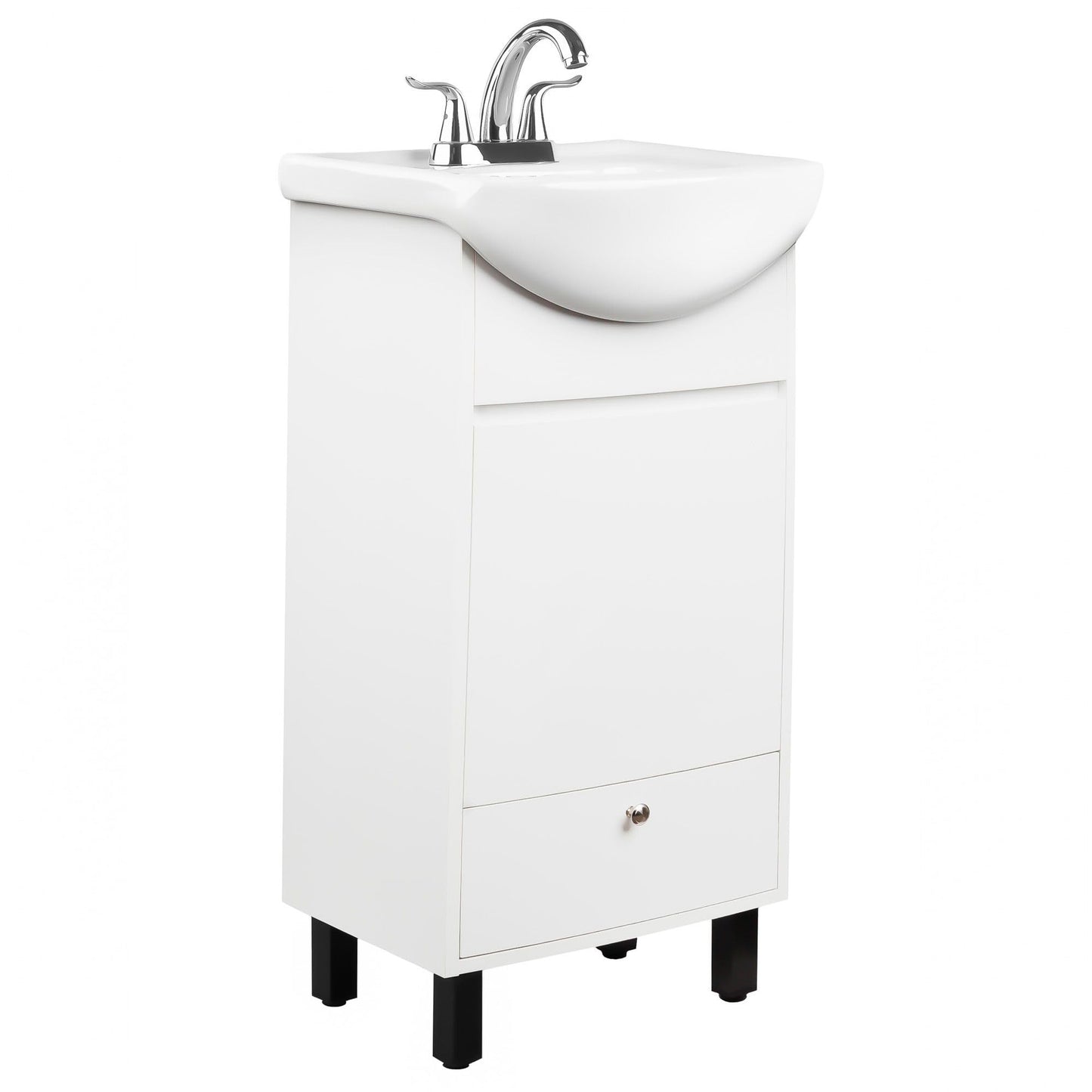 Fine Fixtures Petite 18 Inch Bathroom Vanity with Sink, Small Freestanding Bathroom Cabinet, Space-Saving Vanity Sink Combo Design, Dual Storage, Satin White