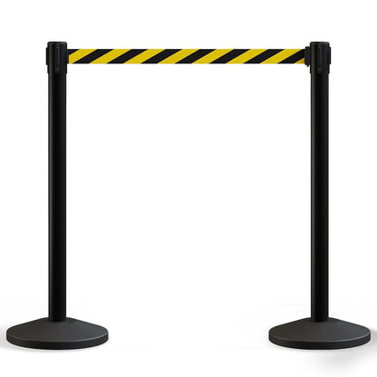 Crowd Control Warehouse Set of 2 Stanchion Retractable Belt Barriers, 11 Foot Black & Yellow Belt Barrier with 40” Black Posts, Premium Barriers with Heavy Duty Concrete Base, CCW Series RBB-100