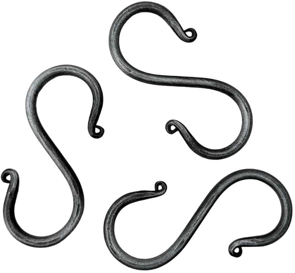 S Hook Hand Forged Metal S Hook Set, 3 Pcs Wrought Iron Handmade Heavy Duty 3.50 Inches for Hanging