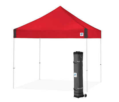E-Z UP Vantage Instant Shelter Canopy, 10' x 10', White Powder-Coated Steel Frame with Wide-Trax Roller Bag & 4 Piece Spike Set, Punch