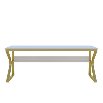 OSCHF Extra Long Desk with Bookshelf - 71" Double Long Writing Table for 2-Person Workstation, Modern Study Work Computer Desk for Home and Office, Gold