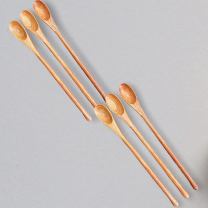 Rose Wood 8.5" Long Handle Coffee Tea Stirrer Mixing Spoons, Set of 6