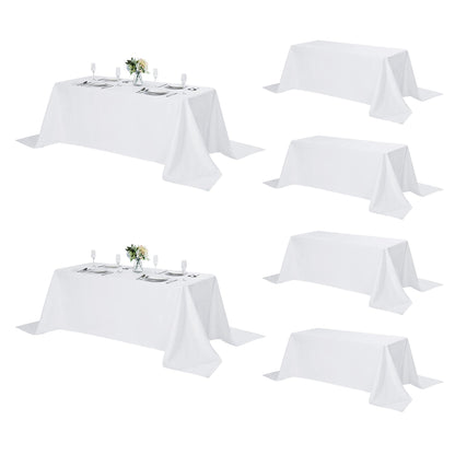 Fokitut 6 Pack Rectangle Tablecloth, 90x156 Inch, Stain Resistant and Wrinkle Polyester Table Cloth, Fabric Table Cover for Kitchen Dining, Wedding, Party, Holiday Dinner-White