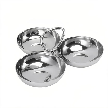 Leopacat Stainless Steel Snack Plate, Cluster Serving Bowls Connected 3 In 1 Fruit Bowl Plate Reusable Dessert Plates for Fridge Simple Tray Portable Home Kitchen Party Candy（ Ring style)