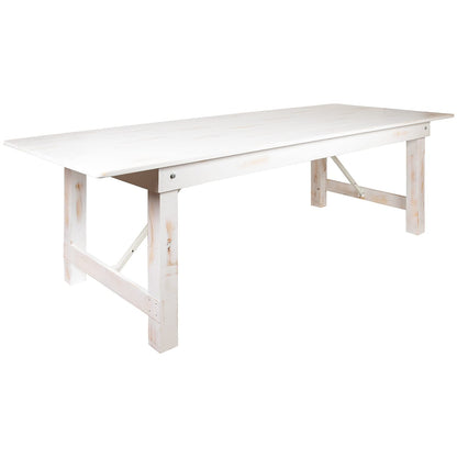 Flash Furniture HERCULES Series 9' x 40" Antique Rustic White Folding Farm Table and Four Bench Set