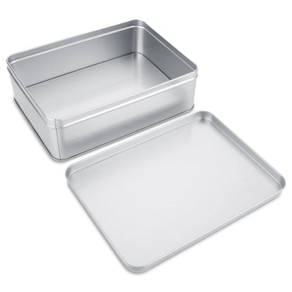 2Pcs Metal Tin Box, 8.6”x 6.3”x 2.5”Rectangular Empty Tin Box Containers with Lids, Large Tinplate Containers for Home Organizer, Gifts, Cookies, Pencil Case, Car Keys, Craft Storage, Silver Tone