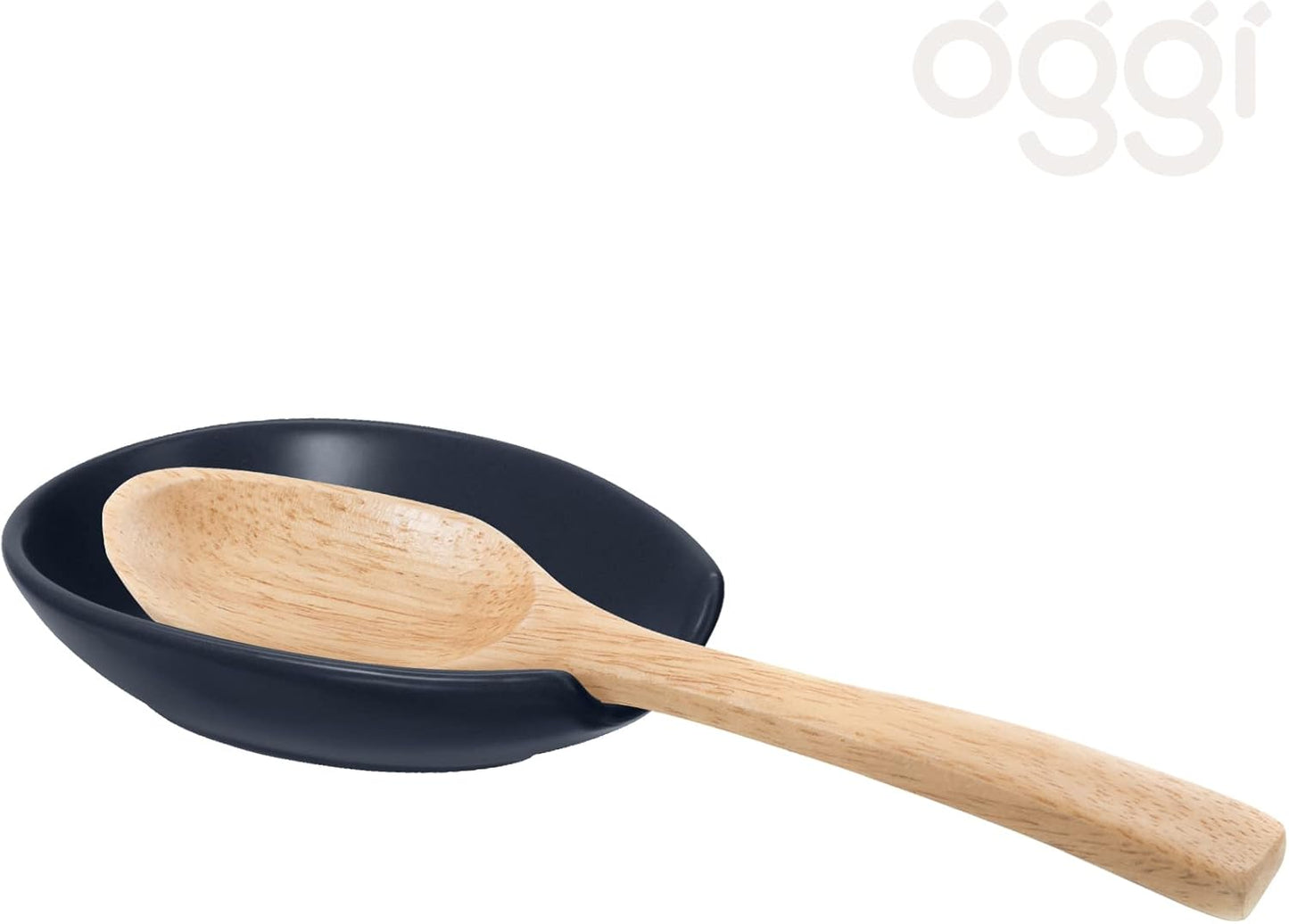 OGGI Spooner Ceramic Spoon Rest, Spoon Holder for Countertop, Kitchen Decor, Coffee Bar Accessories, Midnight Blue