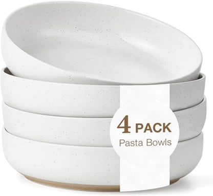 Gencywe 8.3" Pasta Bowls Set of 4, 34 oz Ceramic Salad Bowls, White Serving Plate, Wide and Shallow Bowl for for Fruits, Noodle, Dinner, Housewarming Wedding Christmas Dishwasher and Microwave Safe