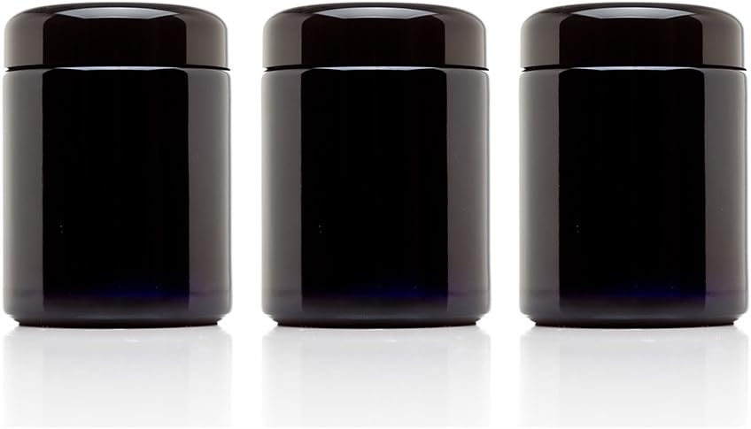 250 ML (8.3fl oz) Pack 3 Infinity Jars, Premium Airtight Ultraviolet Glass Jar Smell Proof, Antistatic, Light Blocking
