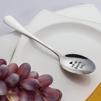 I Love Spooning With You, 2 Pcs Engraved Stainless Spoon Couple Gifts for Wedding Anniversary Valentine