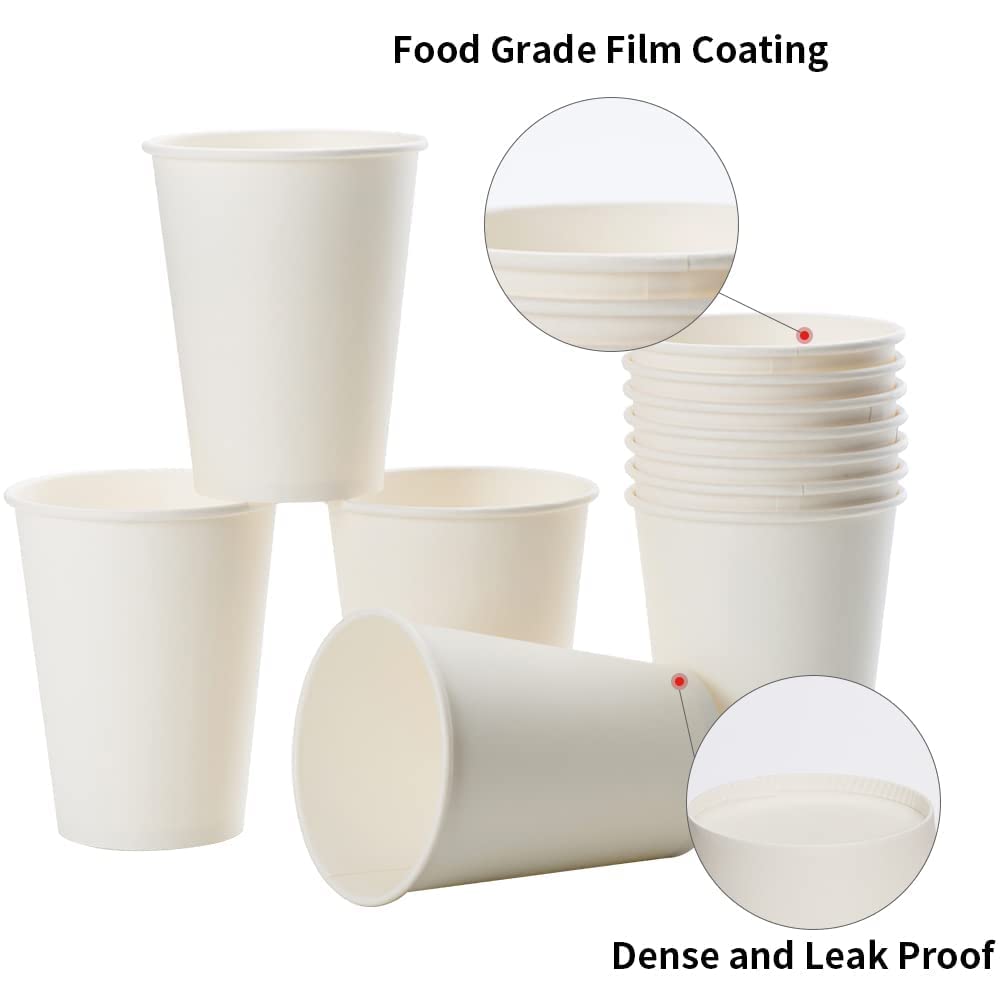 RACETOP Hot Paper Coffee Cups 12 oz [300 Pack], Disposable Coffee Cups 12 oz, Upgraded Weight Of Paper, White