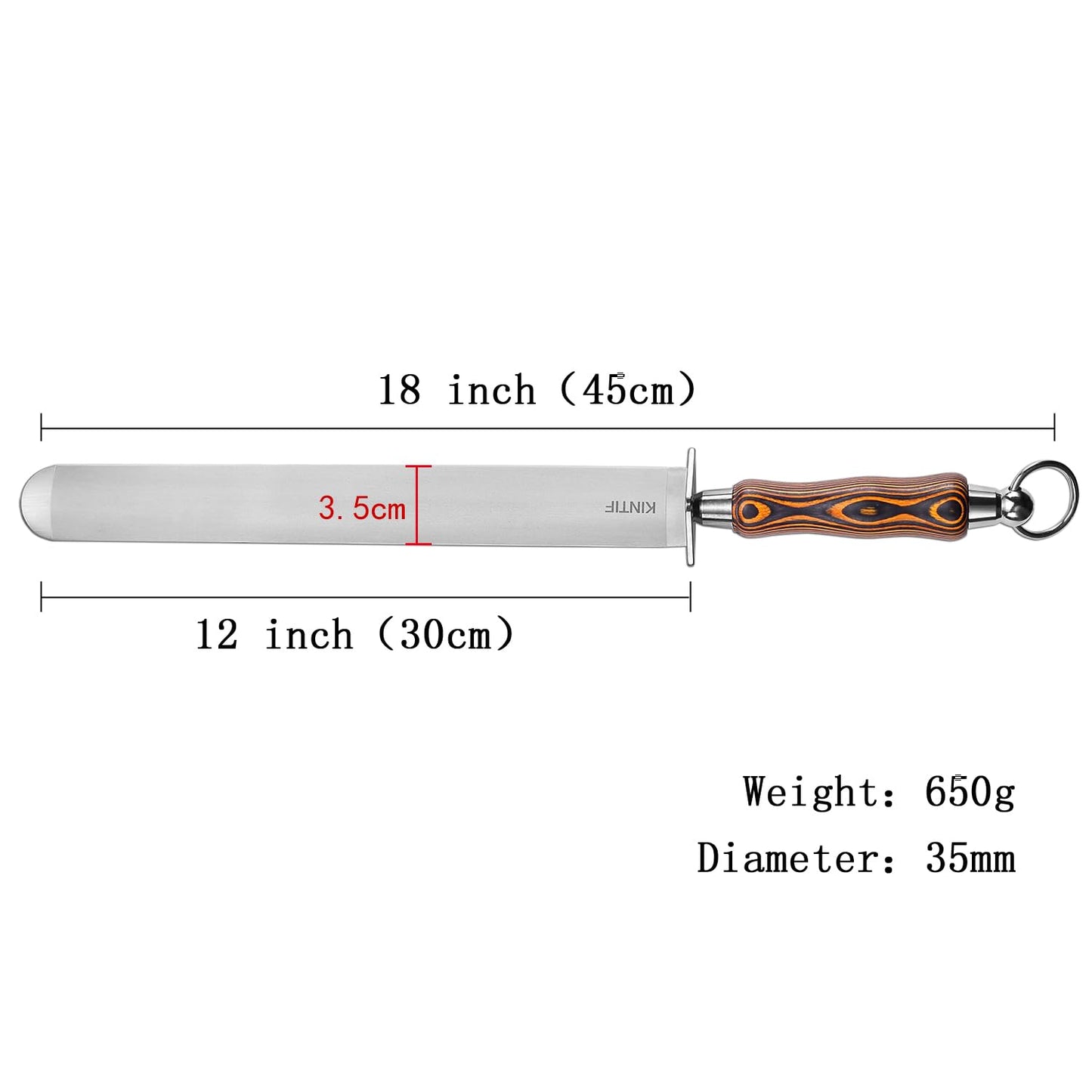 KINTIF Honing Steel 12 inch Flat Honing Rod Heavy-Duty Sharpening Steel, Fine Cut, High hardness, Ideal For Butcher Knives and Chef Knives, Knife Sharpeners