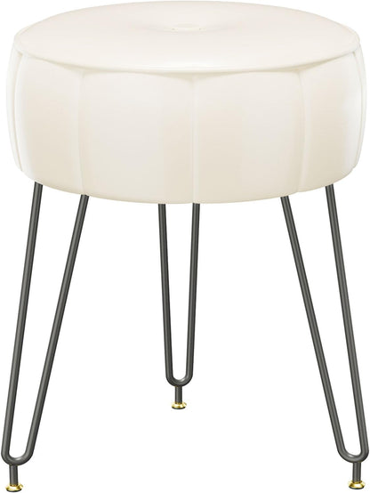 12.6" D12.6" W17.32" UHBD036W YMYNY Vanity Stool Chair, Pumpkin Style Faux Leather Stool, Pouf Couch Stool, Modern