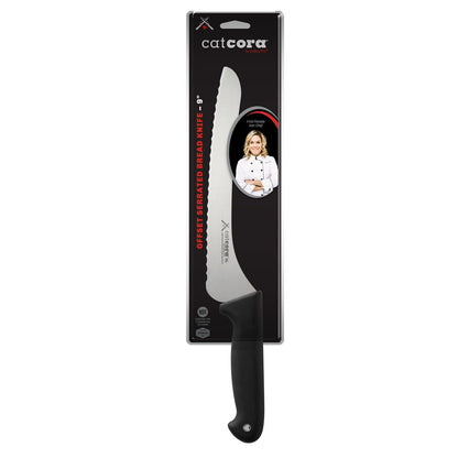 CAT CORA Offset Serrated Bread Knife, Professional 9-Inch German Steel Blade For Homemade Sourdough, Artisan Bread Slicing, or Cake Cutting, Ergonomic Soft-Grip Handle, NSF-Certified Kitchen Knife
