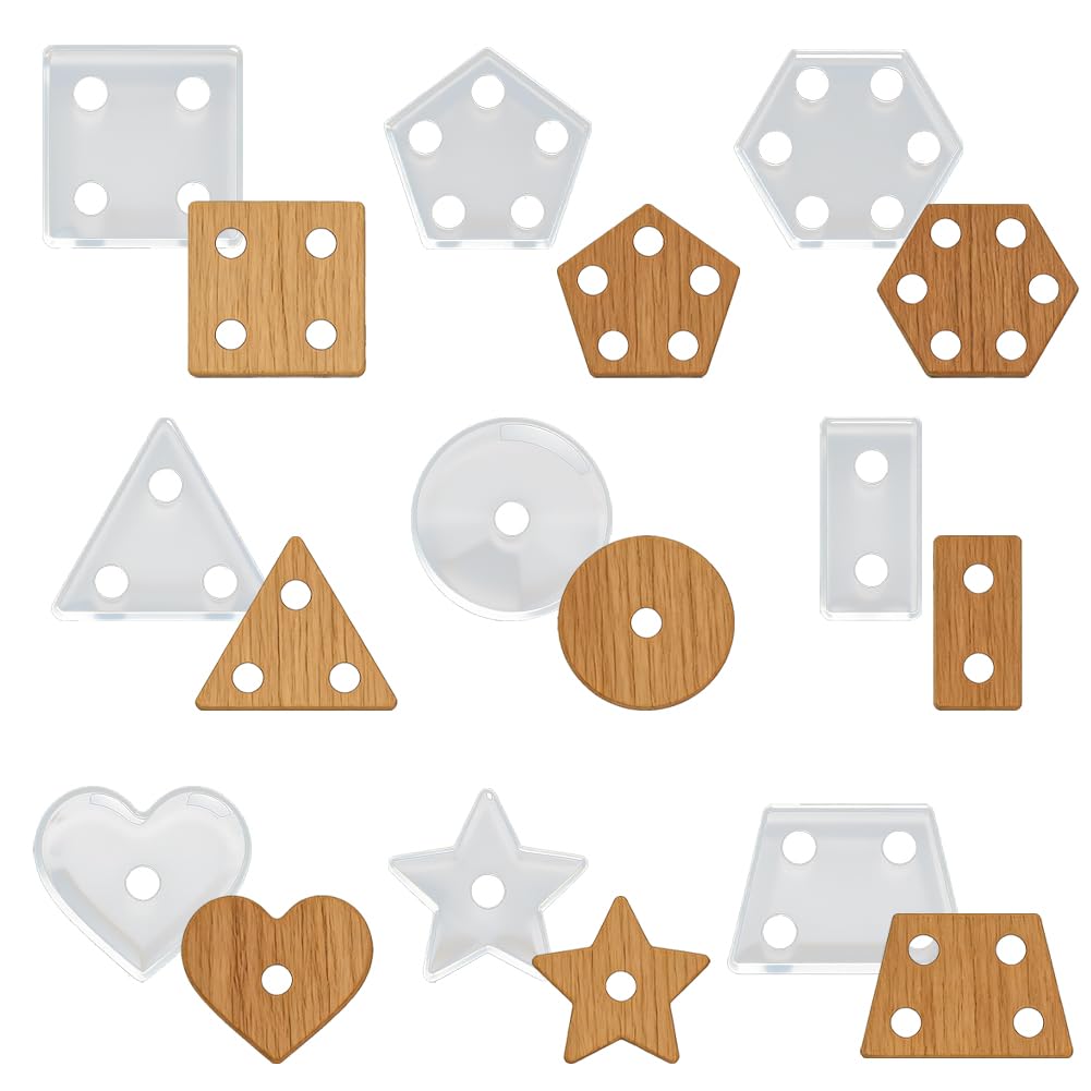 INFUNLY 9 Pcs Mixed Geometric Acrylic Router Template 2.4x2.4 Inch Clear Polygon Inlay Guide Template Star Circle Tracing Stencils for Woodworking Kitchen DIY Crafts Educational Geometric