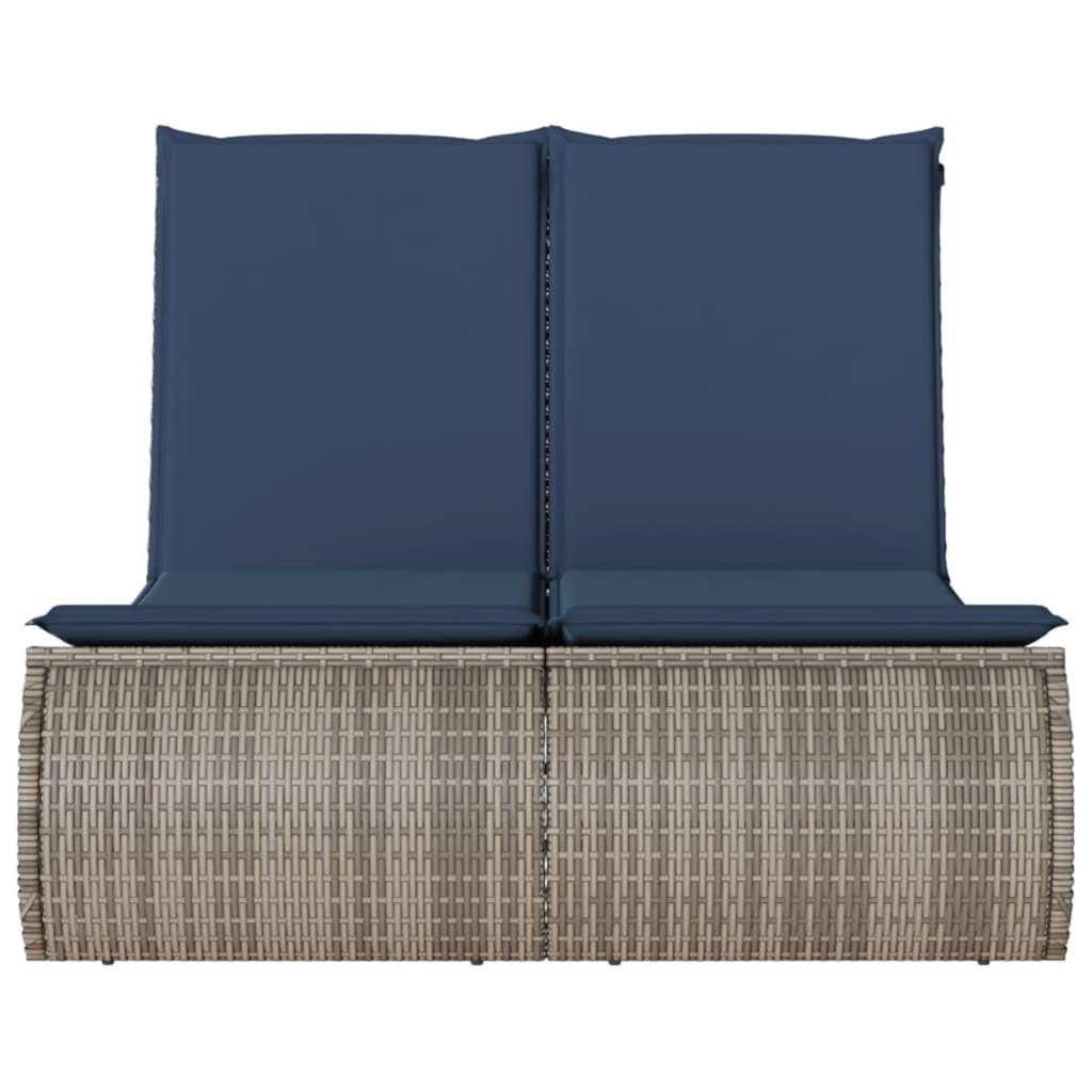 MBDRKVGF Double Sun Lounger with Canopy and Cushions, Outdoor Poly Rattan Daybed with Adjustable Backrest, Gray Patio Lounge Chair for Garden Poolside