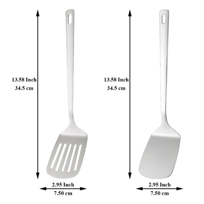 Kyraton Stainless Steel Spatulas Set, Silver Slotted Turner, Solid Turner, Kitchen Spatulas for Nonstick Cookware, Dishwasher Safe, Easy to Clean