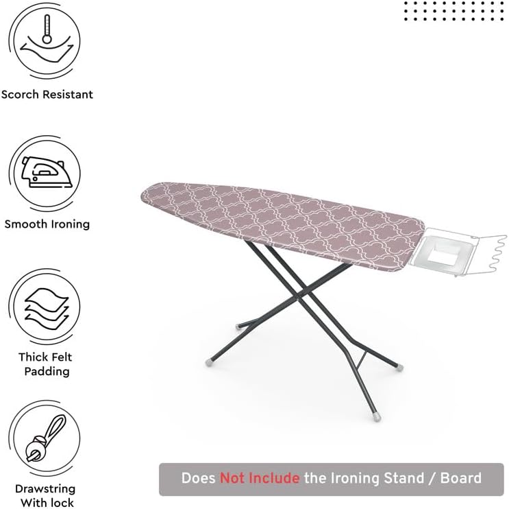 Encasa Ironing Board Covers (57"x22"), Drawstring Tightening with Thick 3 mm Felt Padding, Scorch Resistant, Printed