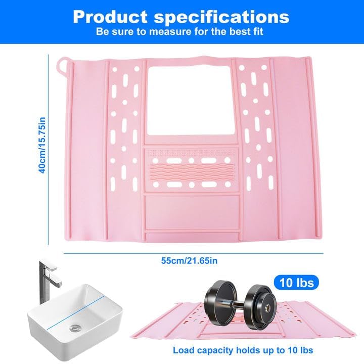 Bathroom Sink Cover, Foldable Makeup Brush Cleaning Mat, Silicone Sink Topper, Heat Resistant Makeup Organizer