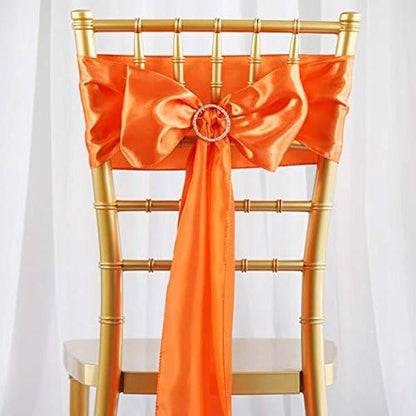 25pcs 6 x106 TABLECLOTHSFACTORY Orange Satin Chair Sashes Tie Bows Catering Wedding Party Decorations