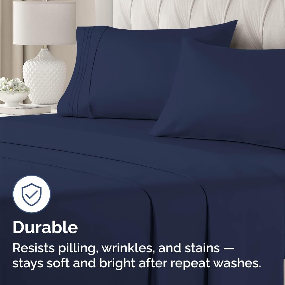 Skiennix Standard Pillow Cases Set of 4 - Ultra Soft Hotel Quality Covers - Navy Blue, Machine Washable