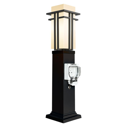 Yoenecea Outdoor Lamp Post with Outlet, Modern Post Light Fixture for Yard, Aluminum Lamp Pole Outdoor Lighting with Glass, Waterproof Outside Street Light for Pathway Garden Patio (27.5''H, 1 pc)