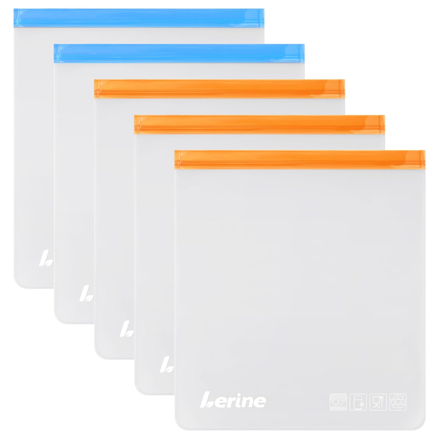 Lerine Reusable 2 Gallon Freezer Bags Dishwasher Safe, Reusable Freezer Bags 2 Gallon 13"x15.6", Leakproof BPA Free Food Storage Bags for Marinate Meats, Vegetables (Multicolor, 2Gallon)