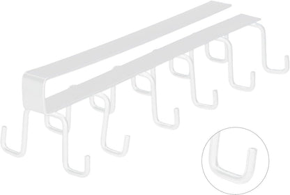 Kitchen Utensil Hanging Cups Storage Hooks with 6 Hooks, Under Cabinet Closet Cup Holder Hanger Hook Rack (White)