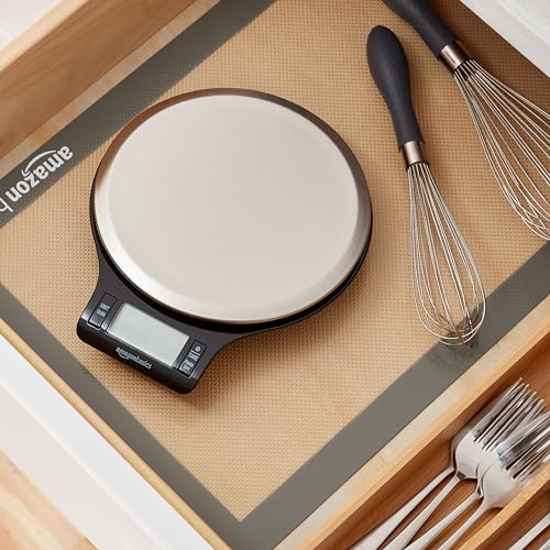 Amazon Basics Digital Kitchen Scale with LCD Display, Tare Function, Multiple Units, Weighs up to 11 Pounds, Batteries Included, Black and Stainless Steel