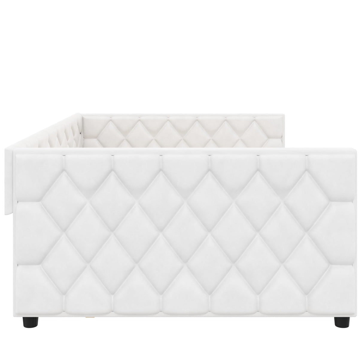 Merax Full XL Upholstered Daybed with Trundle, Modern PU Leather Sofa Bed Frame with Pull-Out Bed, Tufted Daybed Couch for Living Room Guest Room, No Box Spring Needed, White