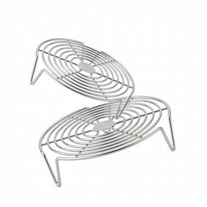 Round Steamer Rack 2 Pcs, 2.5mm Thick 304 Stainless Steel Cooking Trivet, 1.57 Inch High Legs Wire Stand for Air Fryer and Stockpot, Cooling Baking Roasting Insert (6.3 & 7.1 Inch)